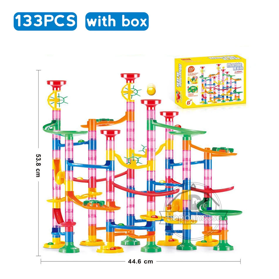 DIY Marble Run Race Track – 29 to 105 PCS 3D Maze Ball Construction Set - Kidz Garage