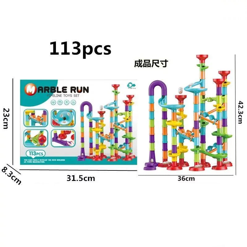 DIY Marble Run Race Track – 29 to 105 PCS 3D Maze Ball Construction Set - Kidz Garage