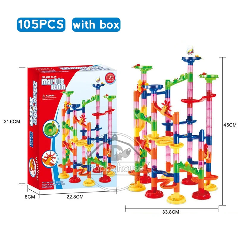 DIY Marble Run Race Track – 29 to 105 PCS 3D Maze Ball Construction Set - Kidz Garage