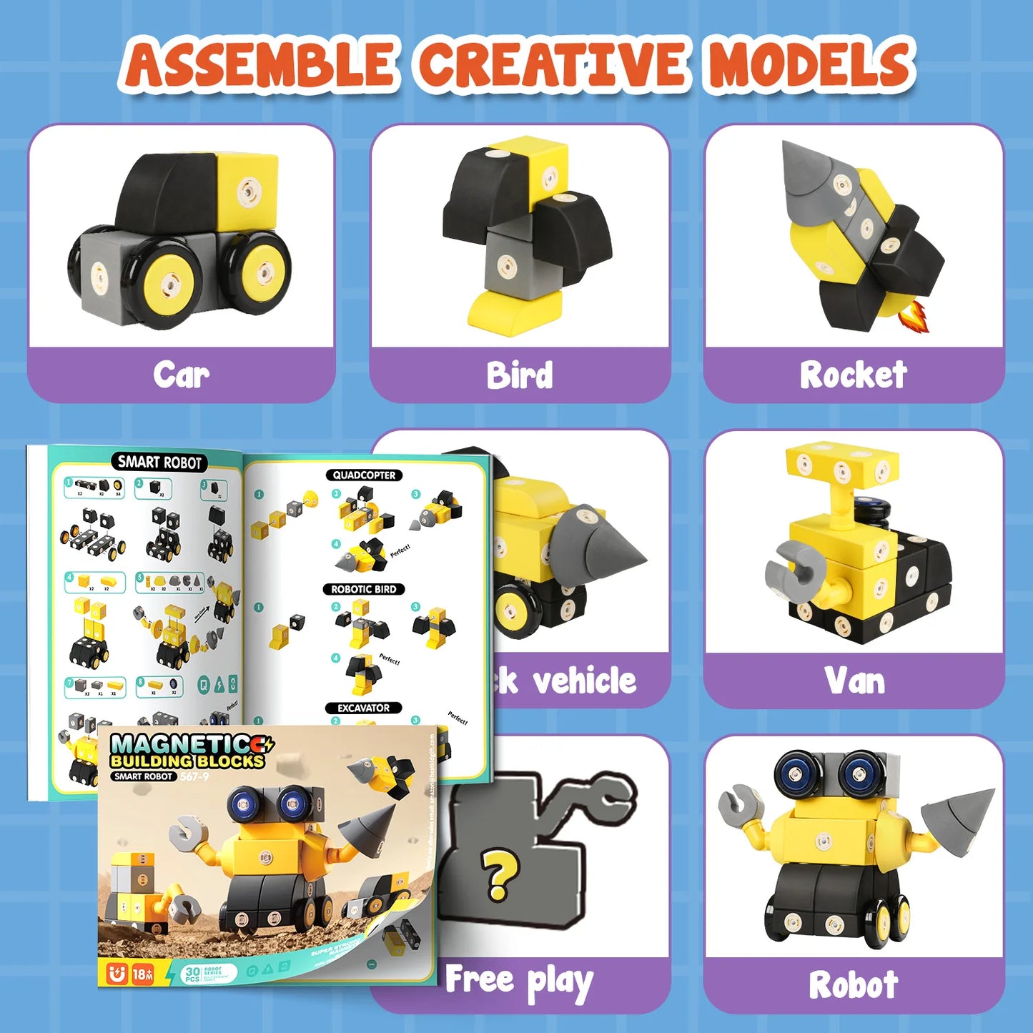 30-Piece Magnetic Foam Building Blocks – STEM Robot Toys - Kidz Garage
