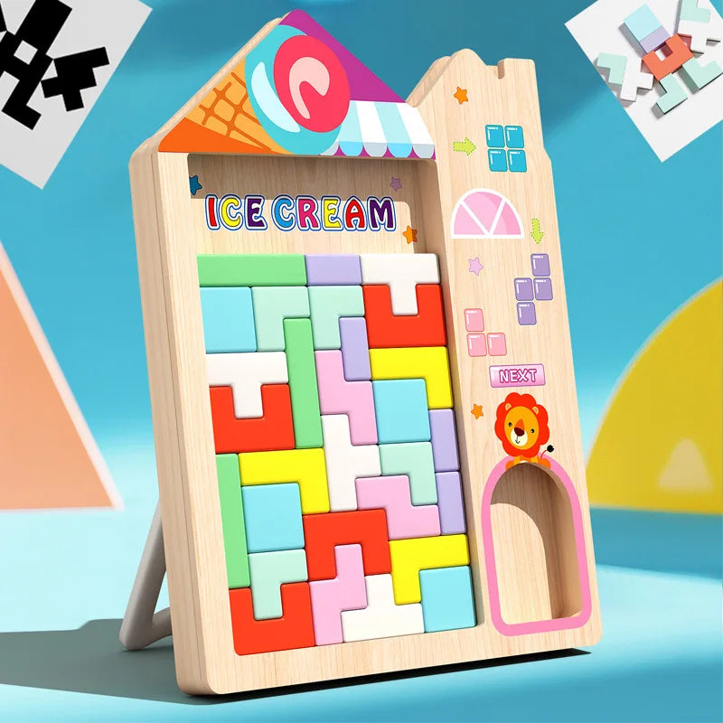 Montessori 3D Wooden Puzzle Blocks – Early Childhood Brain Teaser for Kids - Kidz Garage