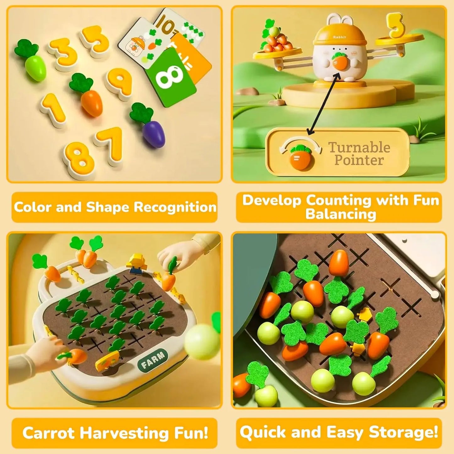 2-in-1 Bunny Balance Math Toy & Carrot Harvest Game – Montessori STEM Learning Toy - Kidz Garage