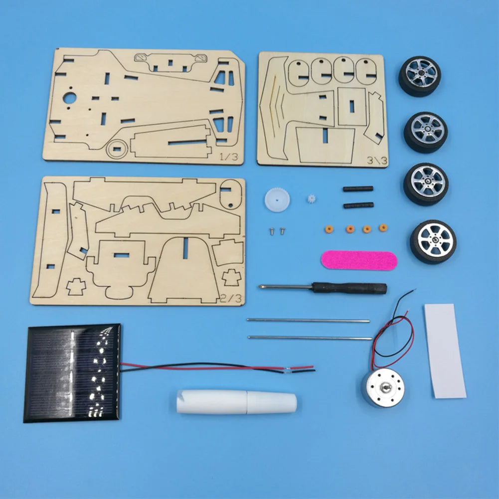 DIY Solar Car Kit – Wooden & Metal Puzzle Toy for Kids | STEM Physical Experiment Model - Kidz Garage