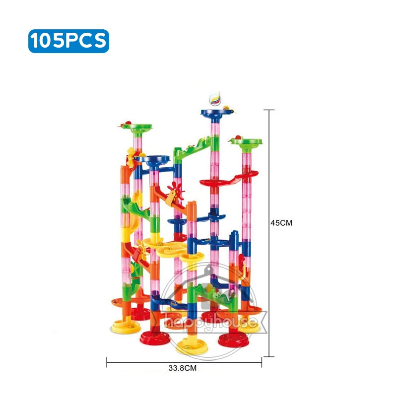 DIY Marble Run Race Track – 29 to 105 PCS 3D Maze Ball Construction Set - Kidz Garage