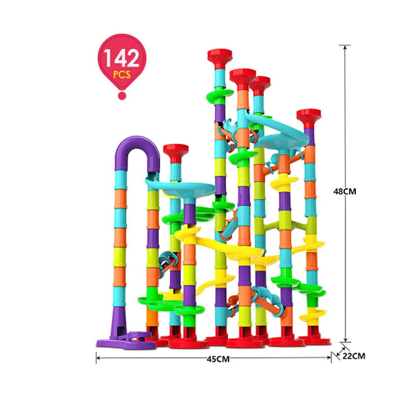 DIY Marble Run Race Track – 29 to 105 PCS 3D Maze Ball Construction Set - Kidz Garage
