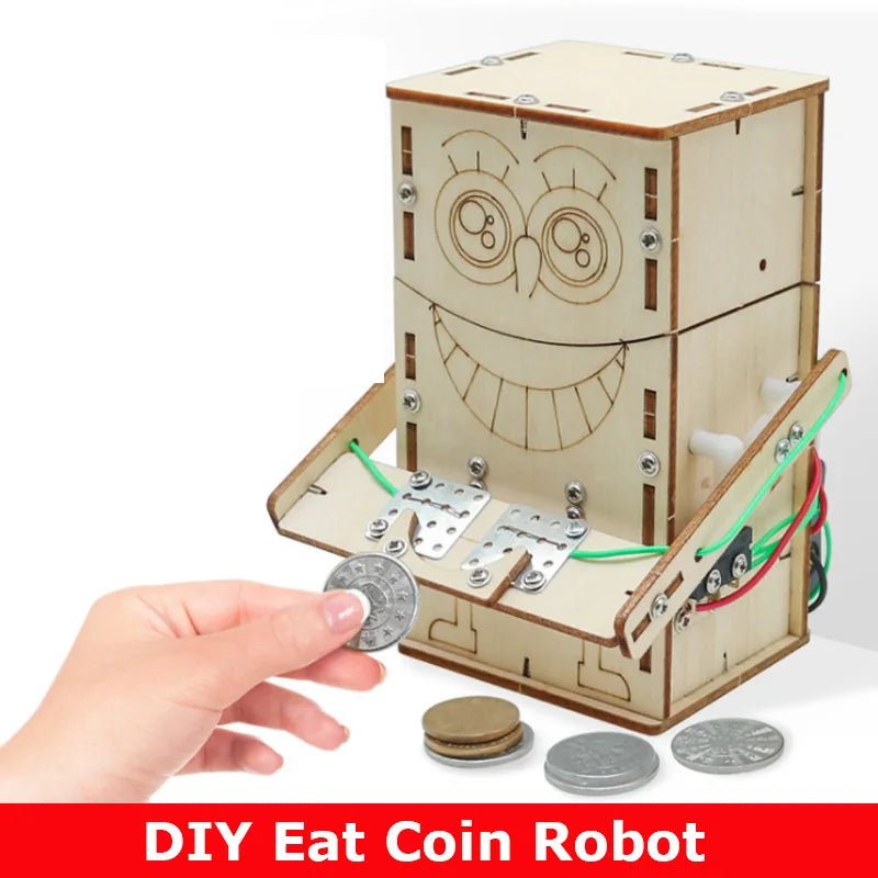 DIY Wooden Electric Coin-Eating Robot Kit – STEM Educational Building Toy for Kids - Kidz Garage
