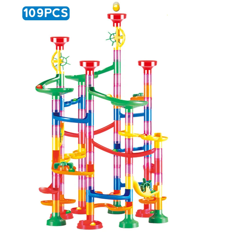 DIY Marble Run Race Track – 29 to 105 PCS 3D Maze Ball Construction Set - Kidz Garage