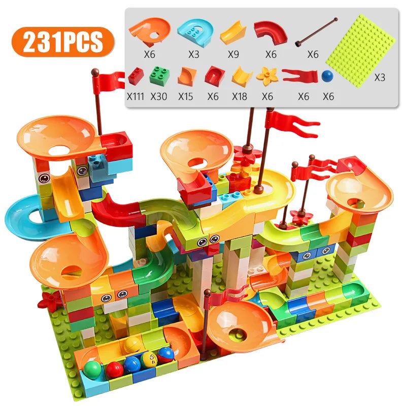 Marble Race Run DIY Building Blocks – 77 to 308 Pieces Compatible Brick Set for Kids - Kidz Garage