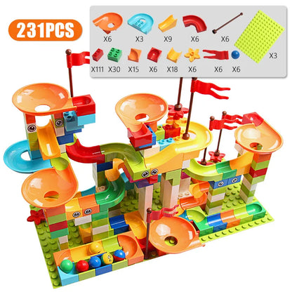Marble Race Run DIY Building Blocks – 77 to 308 Pieces Compatible Brick Set for Kids - Kidz Garage