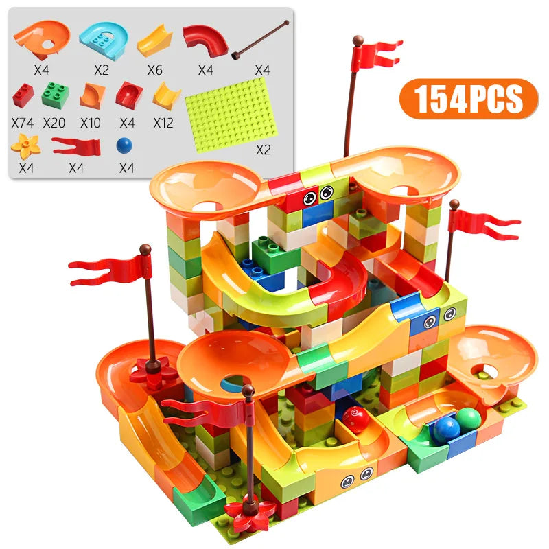 Marble Race Run DIY Building Blocks – 77 to 308 Pieces Compatible Brick Set for Kids - Kidz Garage