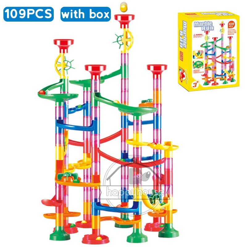 DIY Marble Run Race Track – 29 to 105 PCS 3D Maze Ball Construction Set - Kidz Garage