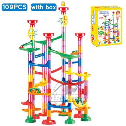DIY Marble Run Race Track – 29 to 105 PCS 3D Maze Ball Construction Set - Kidz Garage
