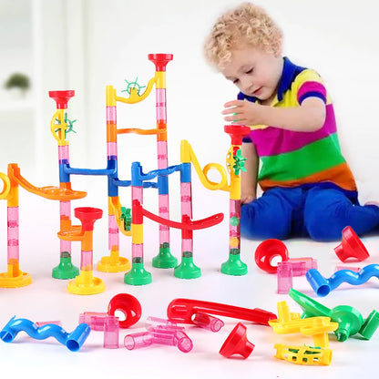 DIY Marble Run Race Track – 29 to 105 PCS 3D Maze Ball Construction Set - Kidz Garage