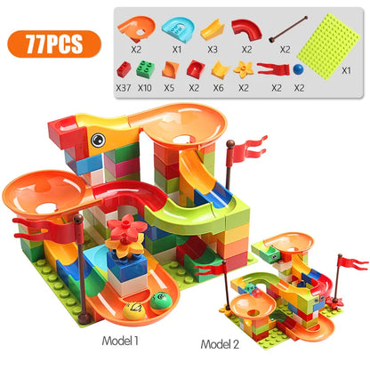 Marble Race Run DIY Building Blocks – 77 to 308 Pieces Compatible Brick Set for Kids - Kidz Garage