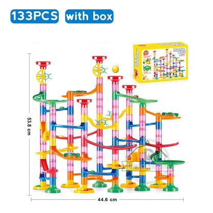 DIY Marble Run Race Track – 29 to 105 PCS 3D Maze Ball Construction Set - Kidz Garage