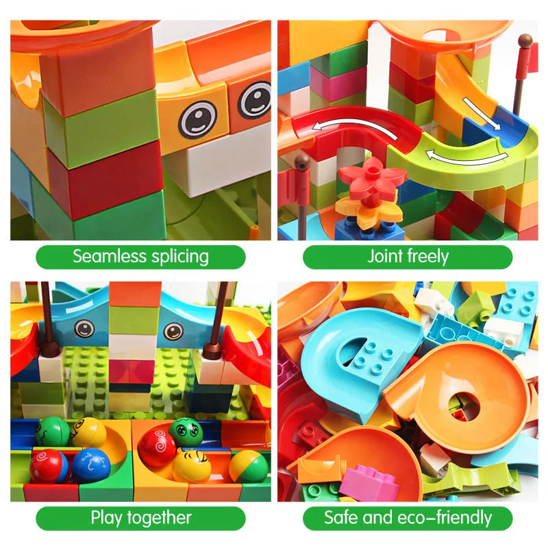 Marble Race Run DIY Building Blocks – 77 to 308 Pieces Compatible Brick Set for Kids - Kidz Garage