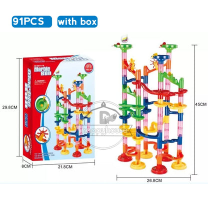 DIY Marble Run Race Track – 29 to 105 PCS 3D Maze Ball Construction Set - Kidz Garage