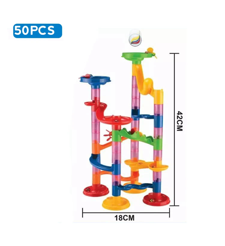 DIY Marble Run Race Track – 29 to 105 PCS 3D Maze Ball Construction Set - Kidz Garage