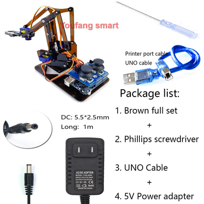DIY 4-DOF Robotic Arm Kit – Programmable Acrylic Manipulator for Arduino Projects - Kidz Garage