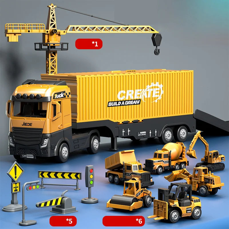 Alloy Construction Truck Set with Lights & Sound | Take-Apart Educational Vehicles for Kids - Kidz Garage