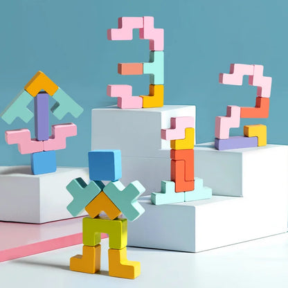 Montessori 3D Wooden Puzzle Blocks – Early Childhood Brain Teaser for Kids - Kidz Garage
