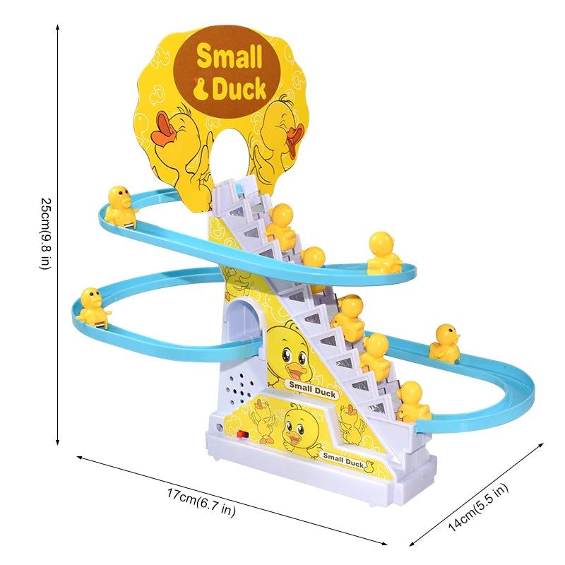 Electric Duck Climbing Stairs Track Toy – DIY Musical Slide Coaster Toy for Kids - Kidz Garage