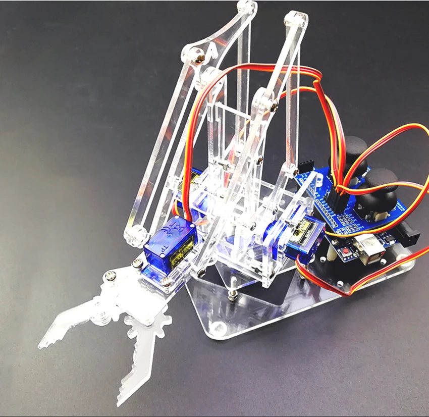 DIY 4-DOF Robotic Arm Kit – Programmable Acrylic Manipulator for Arduino Projects - Kidz Garage