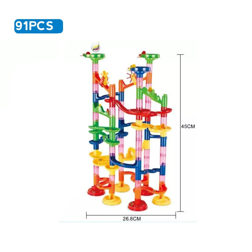 DIY Marble Run Race Track – 29 to 105 PCS 3D Maze Ball Construction Set - Kidz Garage