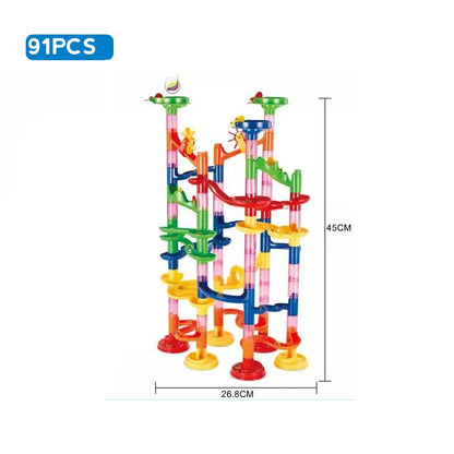 DIY Marble Run Race Track – 29 to 105 PCS 3D Maze Ball Construction Set - Kidz Garage