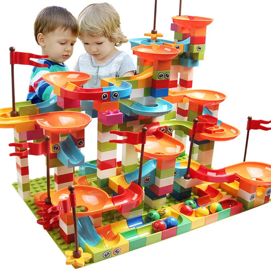 Marble Race Run DIY Building Blocks – 77 to 308 Pieces Compatible Brick Set for Kids - Kidz Garage