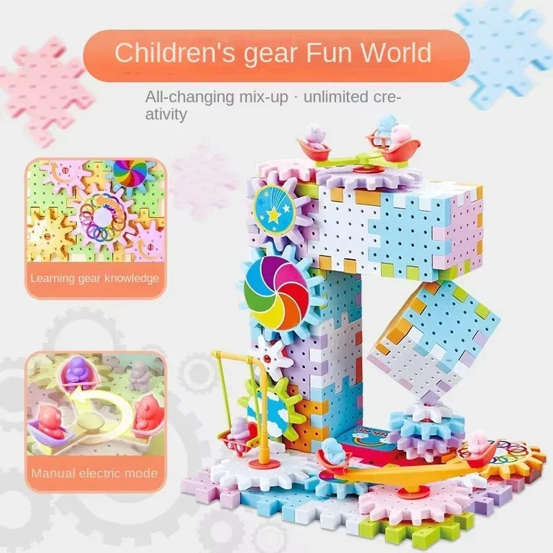 Electric Gears 3D Puzzle Building Kit – Interactive Gear Blocks Educational Toy for Kids - Kidz Garage