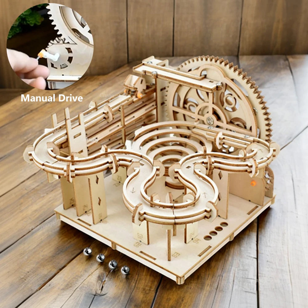 3D Wooden Puzzle DIY Mechanical Marble Run Model Kit – Creative STEM Engineering Toy - Kidz Garage