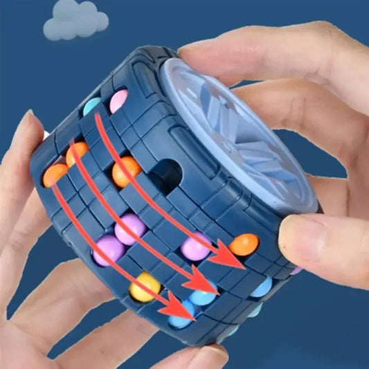 3D Cylinder Cube Magical Bean Gyro – Rotating Slide Puzzle Toy for Kids - Kidz Garage