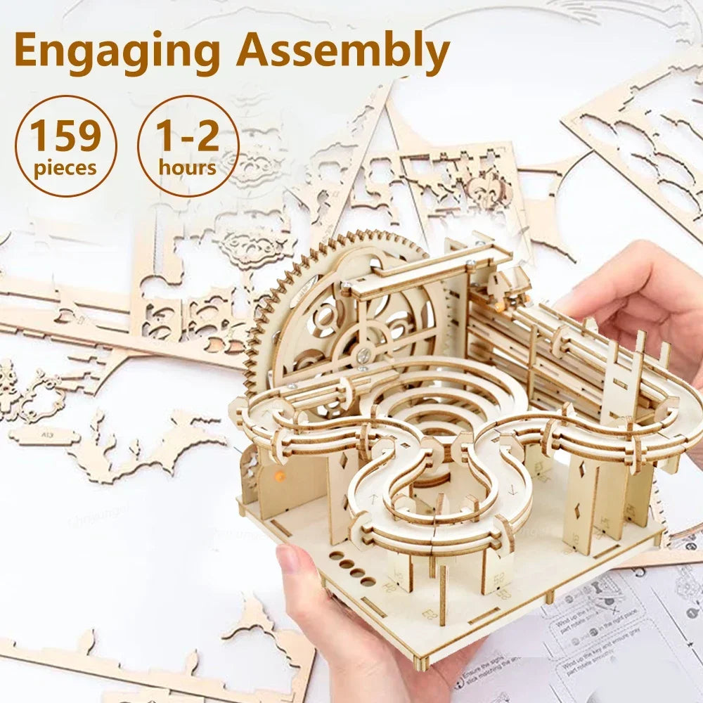 3D Wooden Puzzle DIY Mechanical Marble Run Model Kit – Creative STEM Engineering Toy - Kidz Garage