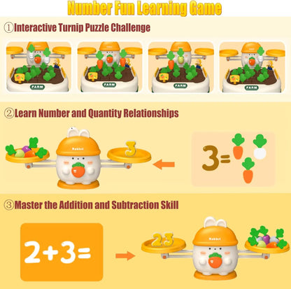 2-in-1 Bunny Balance Math Toy & Carrot Harvest Game – Montessori STEM Learning Toy - Kidz Garage