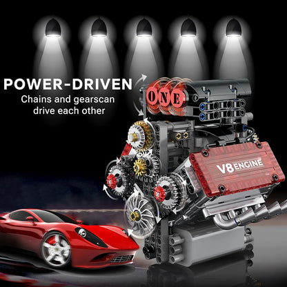 Motorized V8 Engine Simulation Model – 478PCS STEM Building Block Kit - Kidz Garage