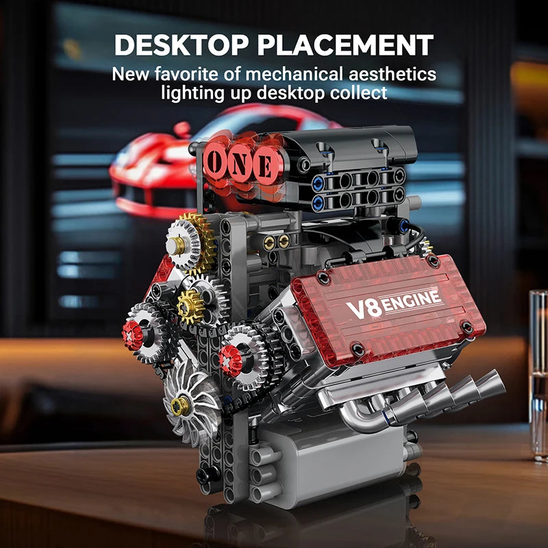 Motorized V8 Engine Simulation Model – 478PCS STEM Building Block Kit - Kidz Garage