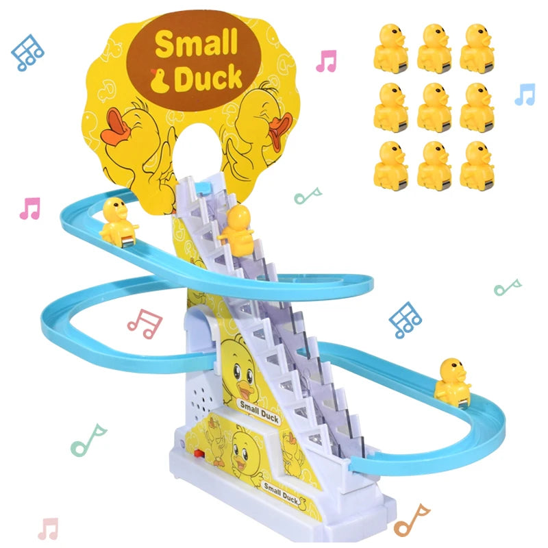 Electric Duck Climbing Stairs Track Toy – DIY Musical Slide Coaster Toy for Kids - Kidz Garage