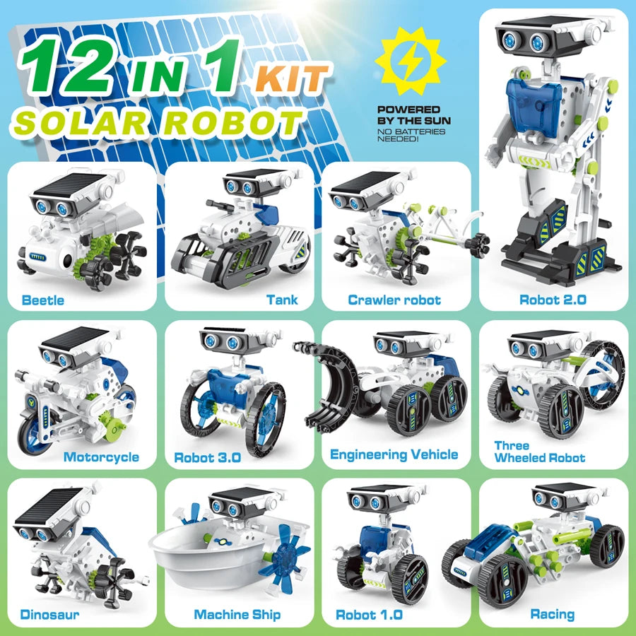 12-in-1 STEM Solar Robot Kit – DIY Building Toy for Kids (Ages 8+) - Kidz Garage