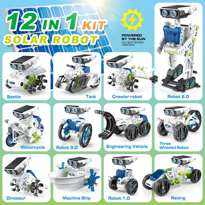12-in-1 STEM Solar Robot Kit – DIY Building Toy for Kids (Ages 8+) - Kidz Garage
