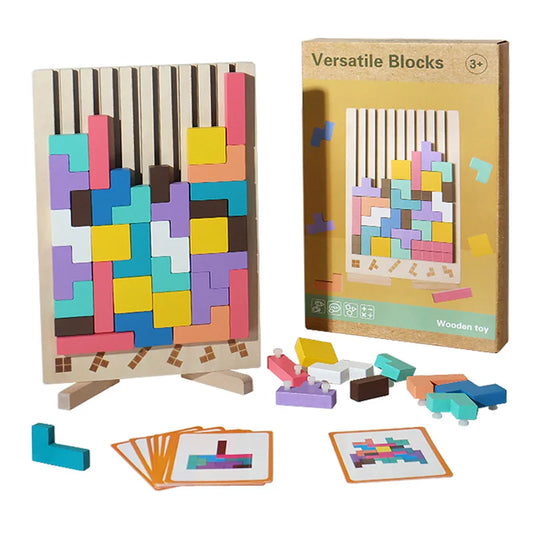 Montessori 3D Wooden Puzzle Blocks – Early Childhood Brain Teaser for Kids - Kidz Garage