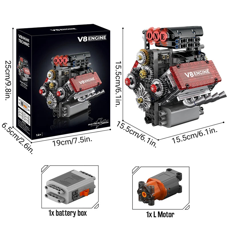 Motorized V8 Engine Simulation Model – 478PCS STEM Building Block Kit - Kidz Garage