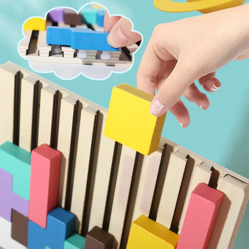 Montessori 3D Wooden Puzzle Blocks – Early Childhood Brain Teaser for Kids - Kidz Garage