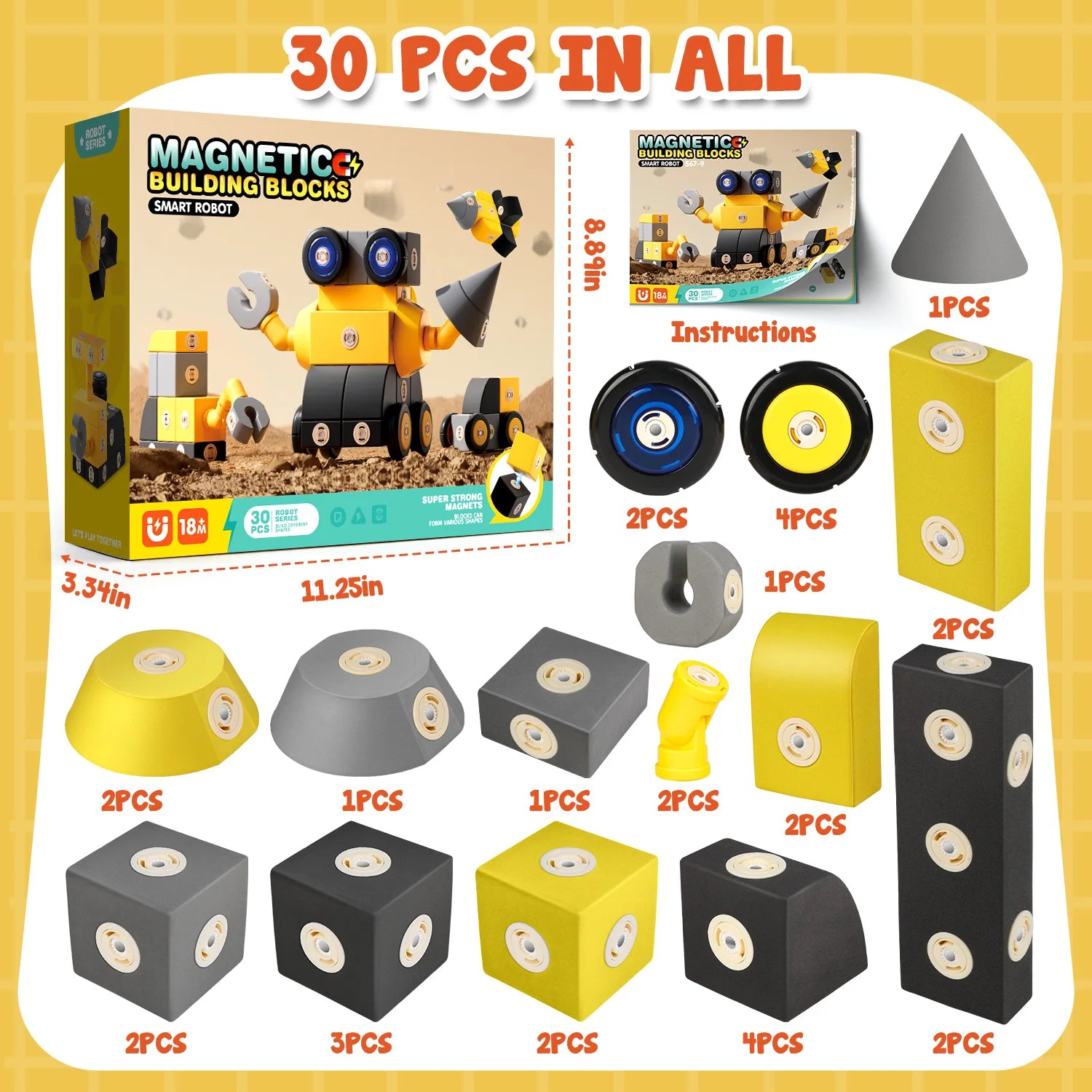 30-Piece Magnetic Foam Building Blocks – STEM Robot Toys - Kidz Garage