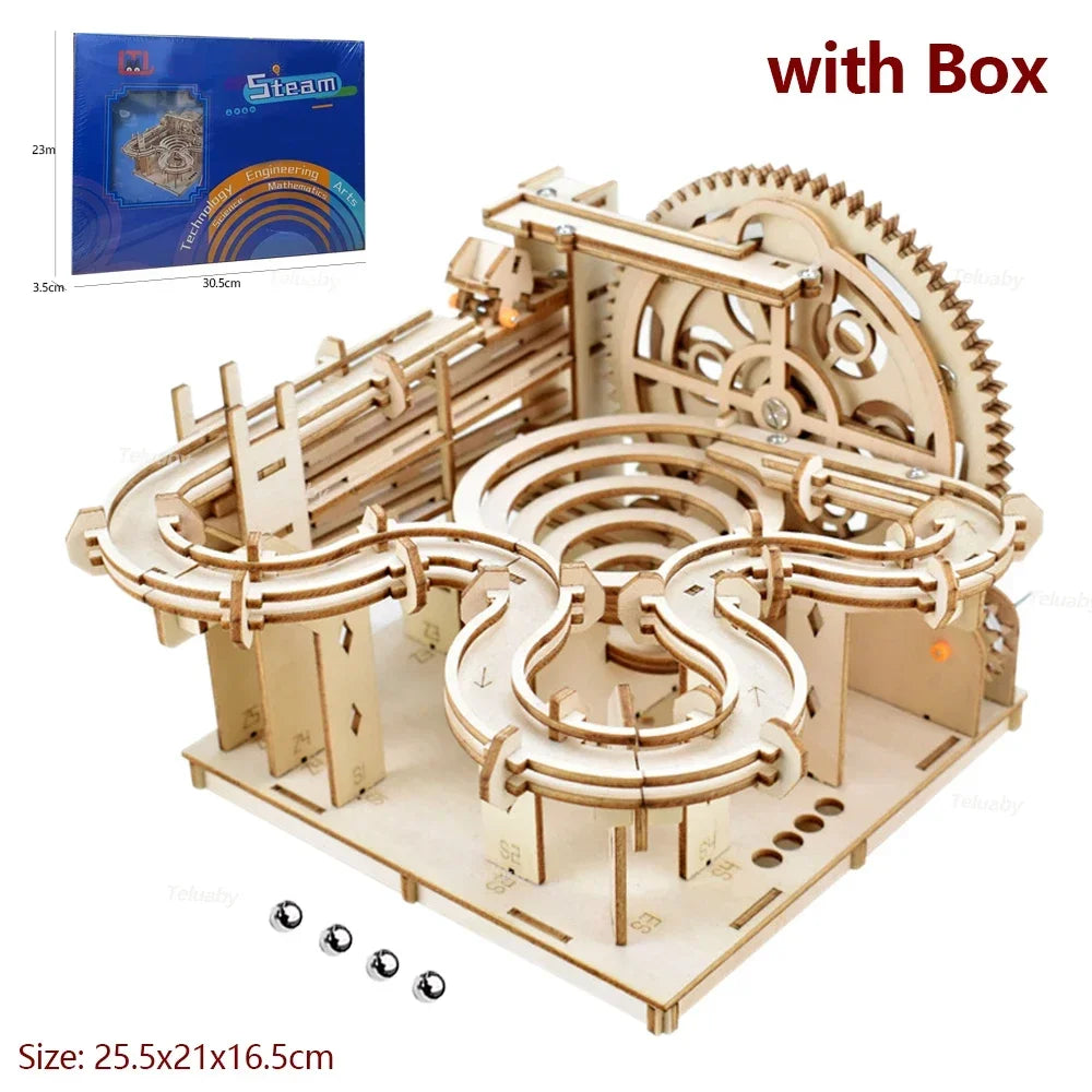 3D Wooden Puzzle DIY Mechanical Marble Run Model Kit – Creative STEM Engineering Toy - Kidz Garage