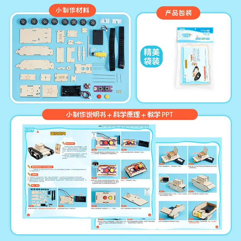 DIY Remote Control Wooden Tank STEM Kit – Educational Engineering Puzzle Toy for Kids - Kidz Garage