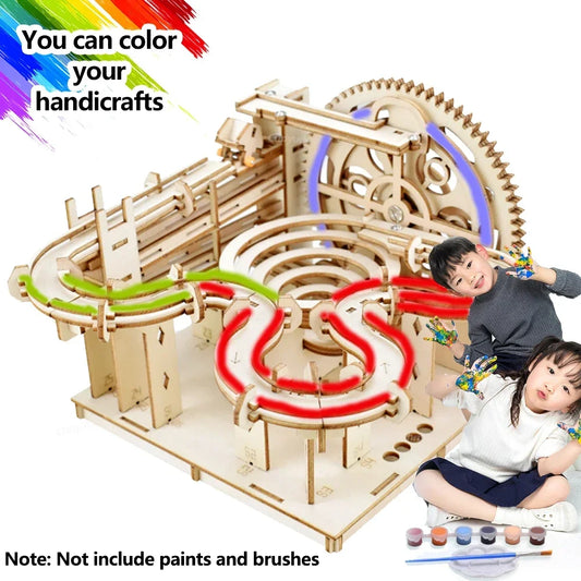 3D Wooden Puzzle DIY Mechanical Marble Run Model Kit – Creative STEM Engineering Toy - Kidz Garage