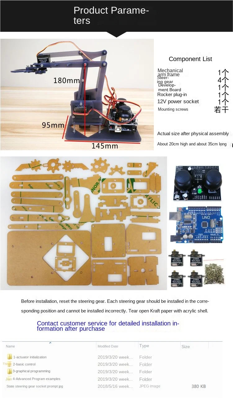 DIY 4-DOF Robotic Arm Kit – Programmable Acrylic Manipulator for Arduino Projects - Kidz Garage