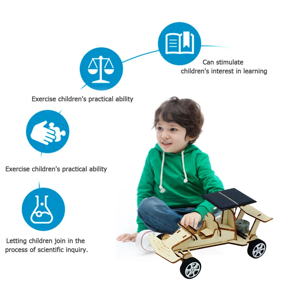DIY Solar Car Kit – Wooden & Metal Puzzle Toy for Kids | STEM Physical Experiment Model - Kidz Garage