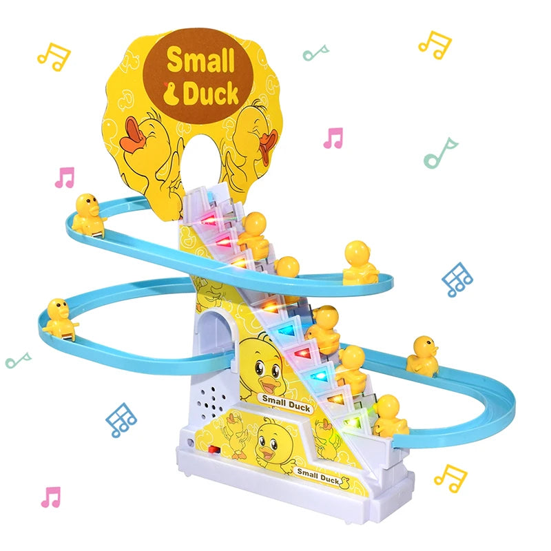 Electric Duck Climbing Stairs Track Toy – DIY Musical Slide Coaster Toy for Kids - Kidz Garage